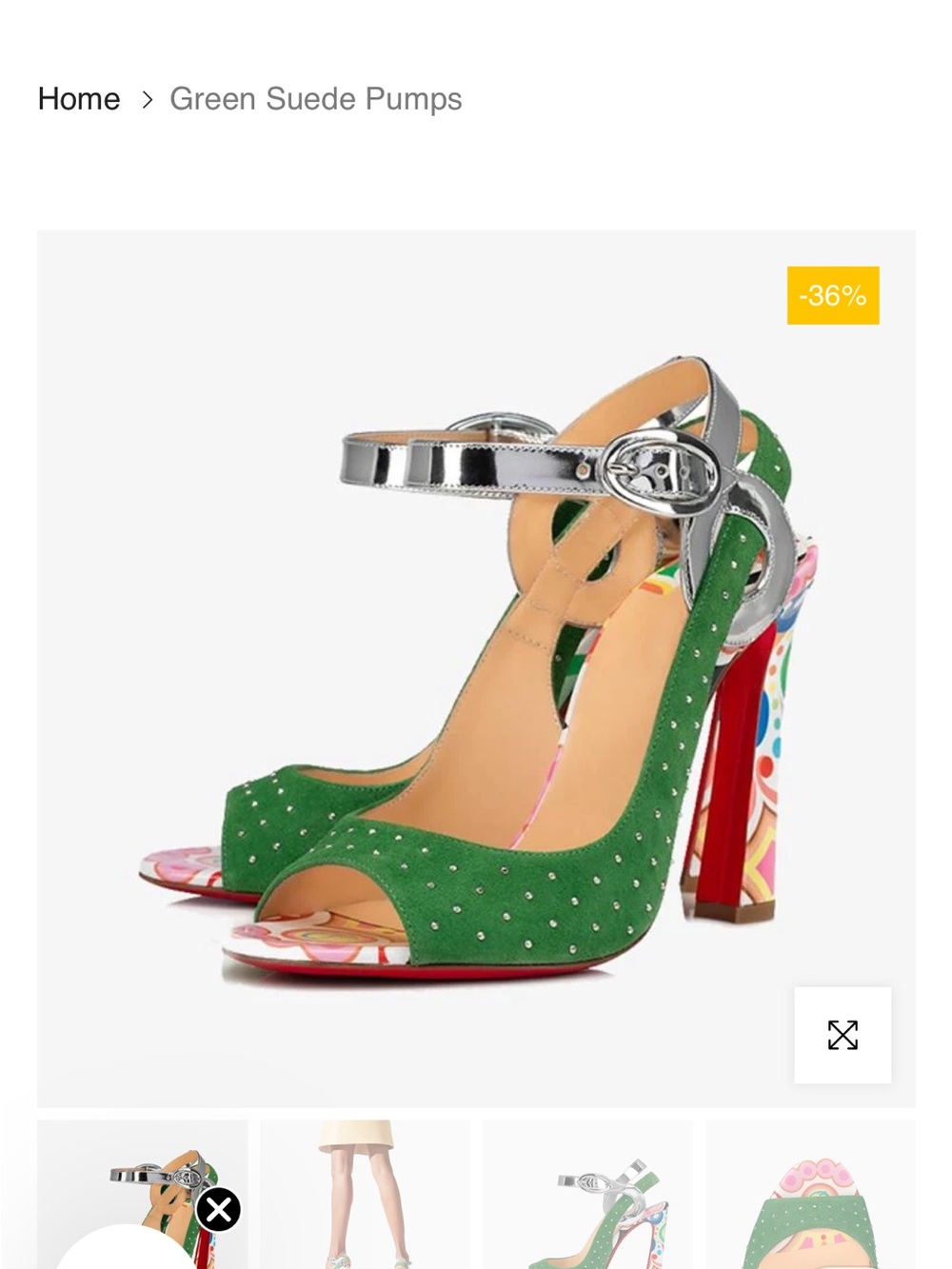 Green Suede Open-Toe Heels with Silver Ankle Strap